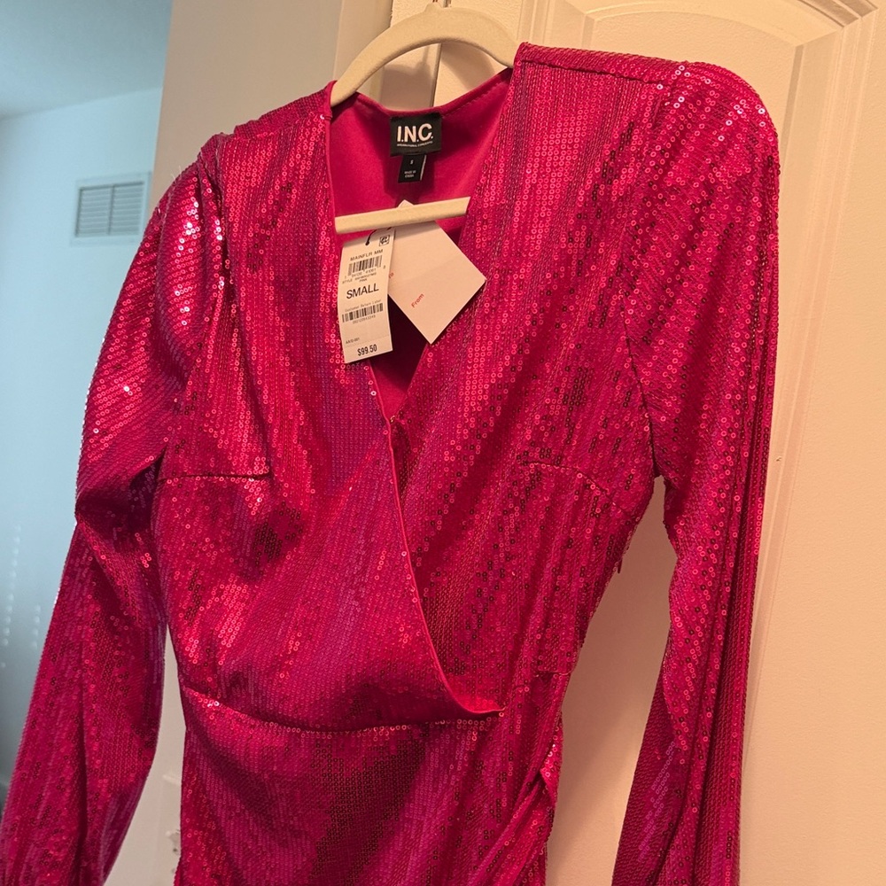 INC International Concepts Women's Fuchsia Sequin Long Sleeve Dress new with tag